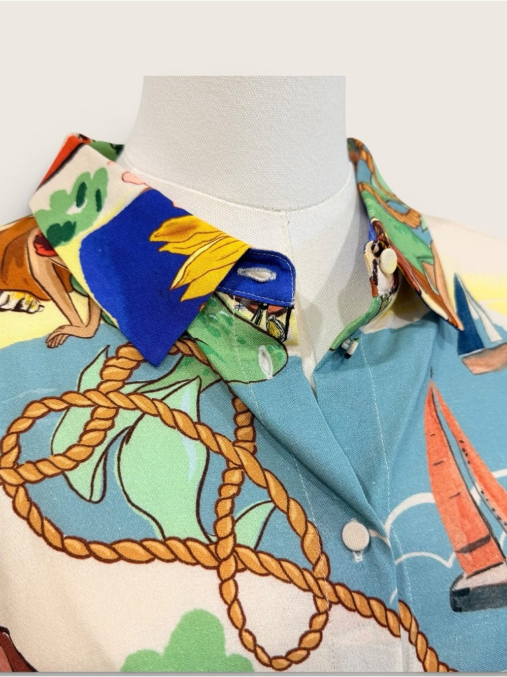 Antonio Melani Polina Linen Long Sleeve Button Down Blouse Ocean Print Large NWT - Picture 5 of 14